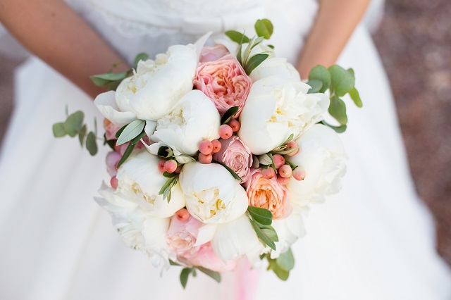 wedding bouquet, white peony and david austin